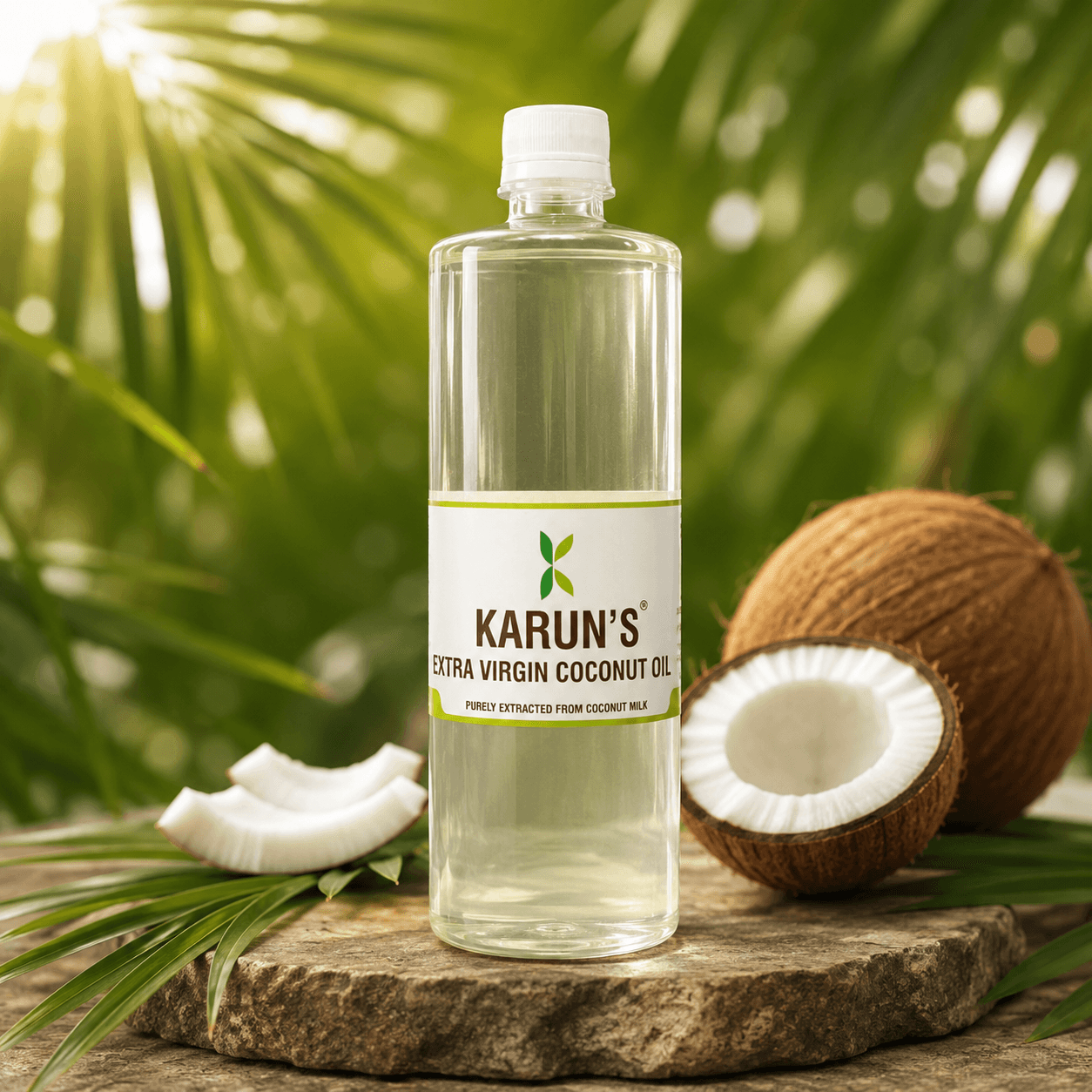 KARUN'S Cold Pressed Coconut Oil flagship bottle